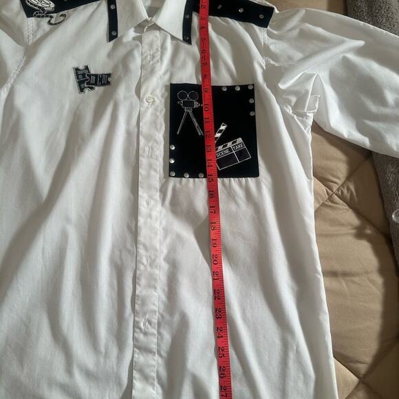 SCRAMBLE USA Unique Movie Theater Shirt. Black & White Studs on collar/shoulder - Picture 5 of 10